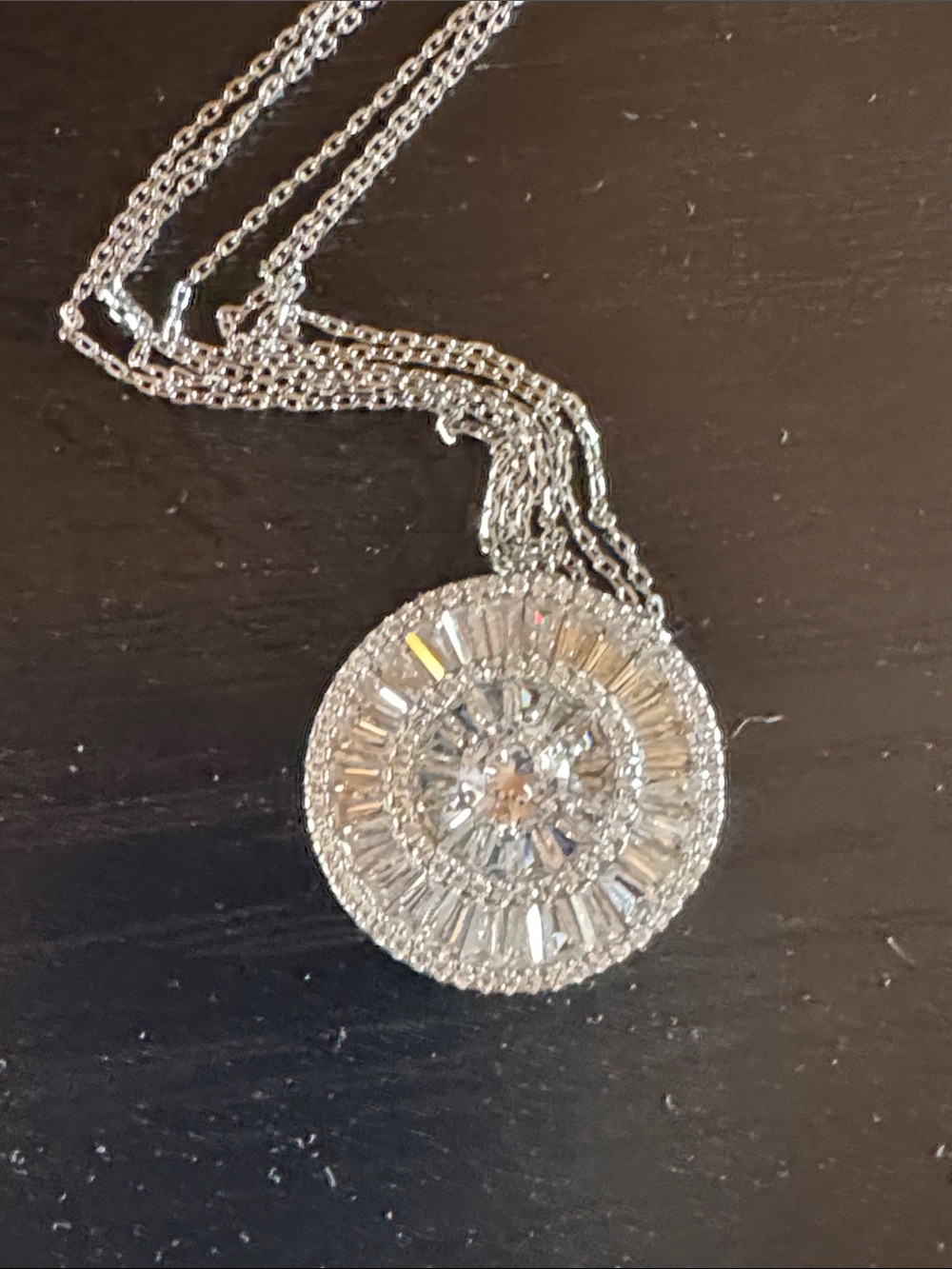 Anthropologie Silver Radiant Crystal Disc Necklace